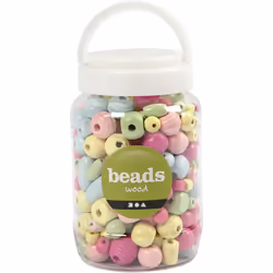 Creativ Company 684690 perle Mélange de perles Bois Bleu clair, Vert clair, Rose, Jaune