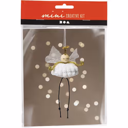 Creativ Company Mini Kit DIY Crochet, Décoration de noël en forme d'ange, Coton, Noir, Or, Blanc, 1 pièce(s)