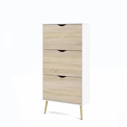 Meuble A Chaussures - Blanc / Chene - 12 Paires - Pietement Évasé En Bois Massif - 70,2 X 23,9 X 138,9 Cm - Tvilum
