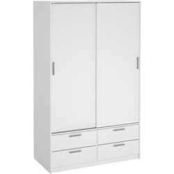 Armoire 2 portes coulissantes - 4 tiroirs - Blanc mat - L1212 x P60 x H200 cm - ONTARIO