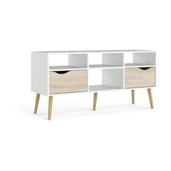Meuble tv - 4 niches 2 tiroirs - Blanc / Chene - 117,2 x 39,1 x 57,4 cm Tvilum