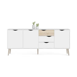 Buffet - Blanc / Chene - 3 portes / 3 tiroirs - Pietement évasé en bois massif - 195,7 x 39,1 x 81,7 cm Tvilum