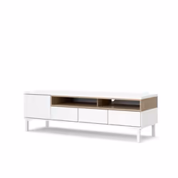 TVILUM Meuble TV 1 portes 3 tiroirs - Blanc mat et décor chêne - L 1557 x P 483 x H 482 cm - VIBORG