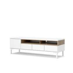 TVILUM Meuble TV 1 portes 3 tiroirs - Blanc mat et décor chêne - L 1557 x P 483 x H 482 cm - VIBORG