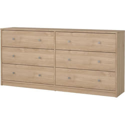 Commode OREGON 2x 3 tiroirs - Décor chene - L 143 x P 30 x H 68 cm