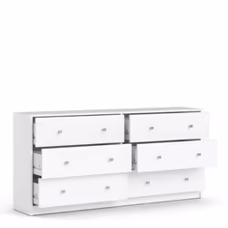 Commode OREGON 2x 3 tiroirs - Décor blanc - L 143 x P 30 x H 68 cm