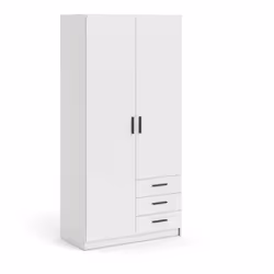 Armoire VEGA - Décor Blanc mat - 2 portes + 3 tiroirs - L 98,5 x P 49,6 x H 200,4 cm
