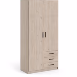 Armoire VEGA - Décor chene - 2 portes + 3 tiroirs - L 98,5 x P 49,6 x H 200,4 cm