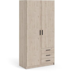 Armoire VEGA - Décor chene - 2 portes + 3 tiroirs - L 98,5 x P 49,6 x H 200,4 cm