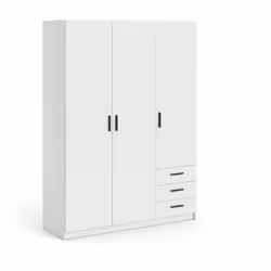Armoire VEGA - Décor Blanc mat - 3 portes + 3 tiroirs - L 147 x P 49,6 x H 200,4 cm