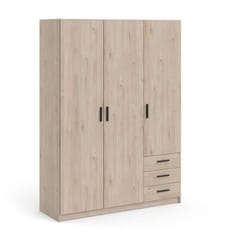Armoire VEGA - Décor chene - 3 portes + 3 tiroirs - L 147 x P 49,6 x H 200,4 cm