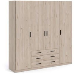Armoire Vega - Décor Chene Jackson - 4 Portes + 3 Tiroirs - L 195,5 X P 49,6 X H 200,4 Cm