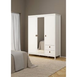 Armoire de chambre - MADRID - Blanc - 3 portes dont 1 avec miroir - 150 x 584 x 199 cm