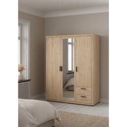 Armoire de chambre - MIRA - Chêne - 3 portes dont 1 avec miroir - 2 tiroirs - 1536 x 598 x 2009 cm