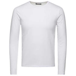 T-shirt Stretch Fit Col rond Manches longues Blanc en coton