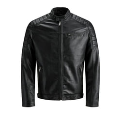 Veste de motard en simili-cuir Col motard Manches longues Noir Zane