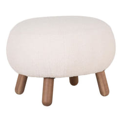 House Nordic - Pouf 60x50x37 Cm En Tissu Bouclette Blanc Et Pieds En Pin Effet Noyer