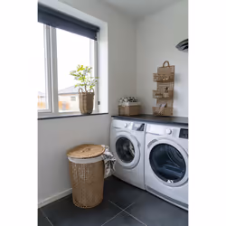 House Nordic 4401548 panier à linge Rond Coton, Métal, Papier, Polyester Châtain clair, Blanc