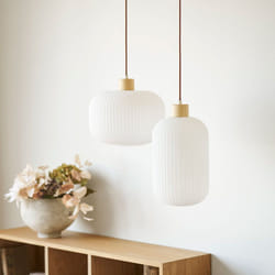 Suspension Ronde En Verre Et Bois Ø30cm - Blanc - Argalo