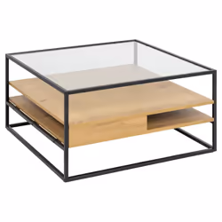 Actona Randolf, Table basse, Forme carrée, 4 pieds, Transparent