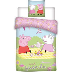 Linge de Lit Bébé Peppa Pig avec Amis Taie DOreiller 40x60 + Litterie 100x135cm 100% Coton Oeko-Tex