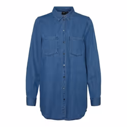 Chemise longue en jeans - couleur : Bleu