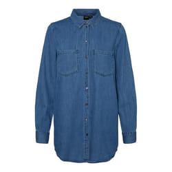 Chemise longue en jeans - couleur : Bleu