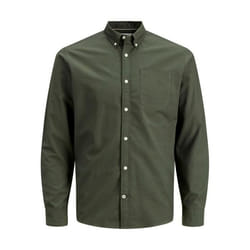 Chemise à boutons Slim Fit Col boutonné Manches longues Vert foncé en coton Tony