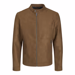 Veste de motard en simili-cuir Col motard Manches longues Marron clair Earl