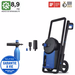 Inclus: Pulvérisateur à détergent avec régulateur de débit et de jet, Buse courte de rinçage, Buse multifonction, Débouche bu ...