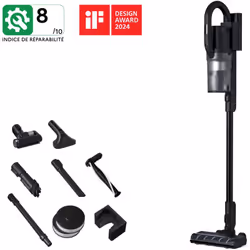 Comprend : Chargeur, support mural, suceur, embout combiné, rouleau à tapis/moquette, brosse active, flexible, brosse pour an ...