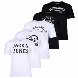 T-Shirt Homme - JACK & JONES - Paquet de 5 - Blanc/noir - Regular - Manches courtes - Homme - Coton