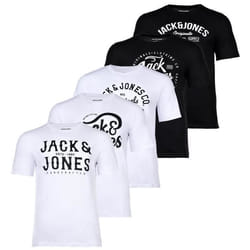 T-Shirt Homme - JACK & JONES - Paquet de 5 - Blanc/noir - Regular - Manches courtes - Homme - Coton