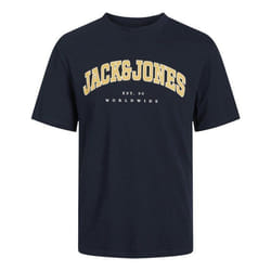 T-shirt en coton bleu marine uni à coupe droite avec imprimé nom de la marque