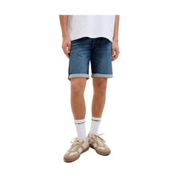 Short 5 Poches indigo uni avec une coupe droite et des passants