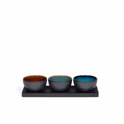 BITZ Servierplatte mit Schalen 4er Set, Assiette de service, Grès, Bois, Bleu, Vert, Rond, 10 cm, 60 mm
