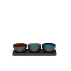 BITZ Servierplatte mit Schalen 4er Set Grès, Bois Bleu, Vert Rond Assiette de service