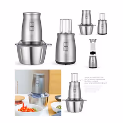 Hachoir multifonction électrique 500W 5 LAMES 2 Vitesses Avec bol en acier inoxydable de 2L Peut piler la glace + 1 mini hach ...
