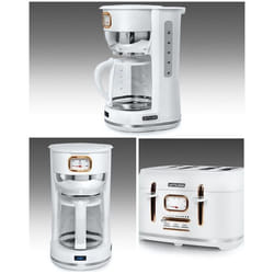 Cafetière - Vintage - 1000W - Grille-pain 4 tranches - Blanc et doré - Fonction décongélation