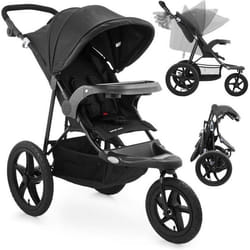 Moby-System Poussette 3 Roues Pliable jusquà 15 kg Tourne Facilement Bandes Réfléchissantes Ceinture à 5 Points- Noir