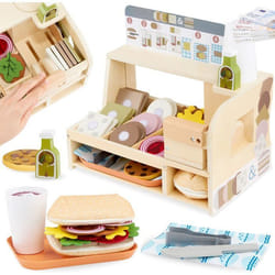 Mamabrum Jouet dimitation Bar à Sandwich en Bois- Marchande Restaurant- Jeu de rôle- Chef- Dinette Accessoires de Cuisine