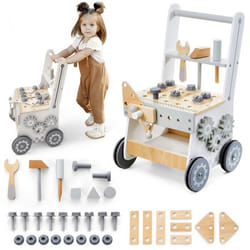 Établi Enfant Atelier de Bricolage à Roulette - Mamabrum - 34 Pièces Accessoires - Gris - Matériaux écologiques
