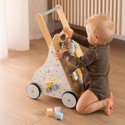 Trotteur Enfant Bois avec table dactivités 8 en 1- Marcheur éducatif en bois- Mamabrum- Pousse bébé - Tableau de manipulation