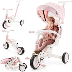 Tricycle Évolutif 8-en-1 - HYPERMOTION - Tobi Forest - Siège Pivotant - Pare-soleil Réglable - Rose