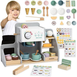 Jouet - MAMABRUM - Café-Glacier en Bois 2-en-1 - 76 Pièces - Multicolore - Dès 3 Ans