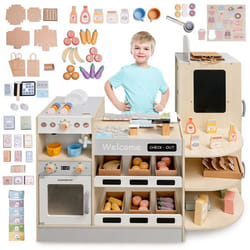 Grand Marché en Bois - Mamabrum - 106 Accessoires - Machine à Café - Four - Réfrigérateur