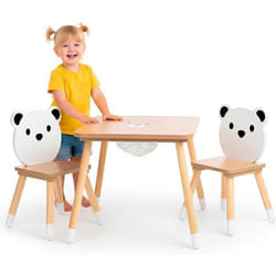 Table et Chaises Enfant - Mamabrum - Espace de Travail et de Jeux avec un Panier de Rangement au Centre Design Ours - 67x67 cm