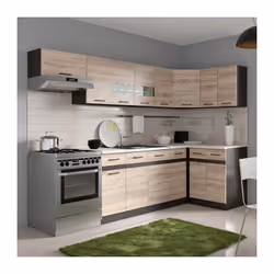 Junona Cuisine dangle complete avec eclairage led et plan de travail l 3m40 - Decor chene sonoma