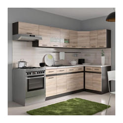 Junona Cuisine dangle complete avec eclairage led et plan de travail l 3m40 - Decor chene sonoma