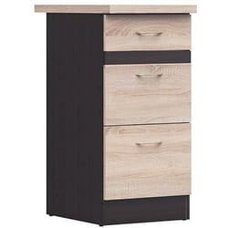 Junona Meuble Bas De Cuisine 40 Cm - 3 Tiroirs - Plan De Travail - Chene Sonoma